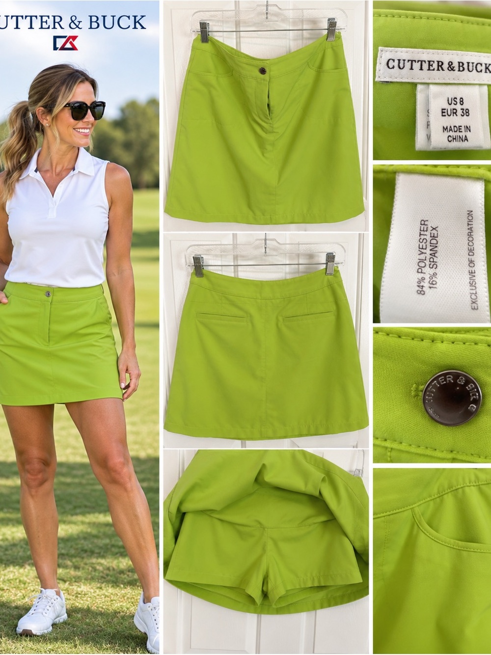 Cutter & Buck Women’s Size 8 Lime Green Stretch Golf Skirt Skort